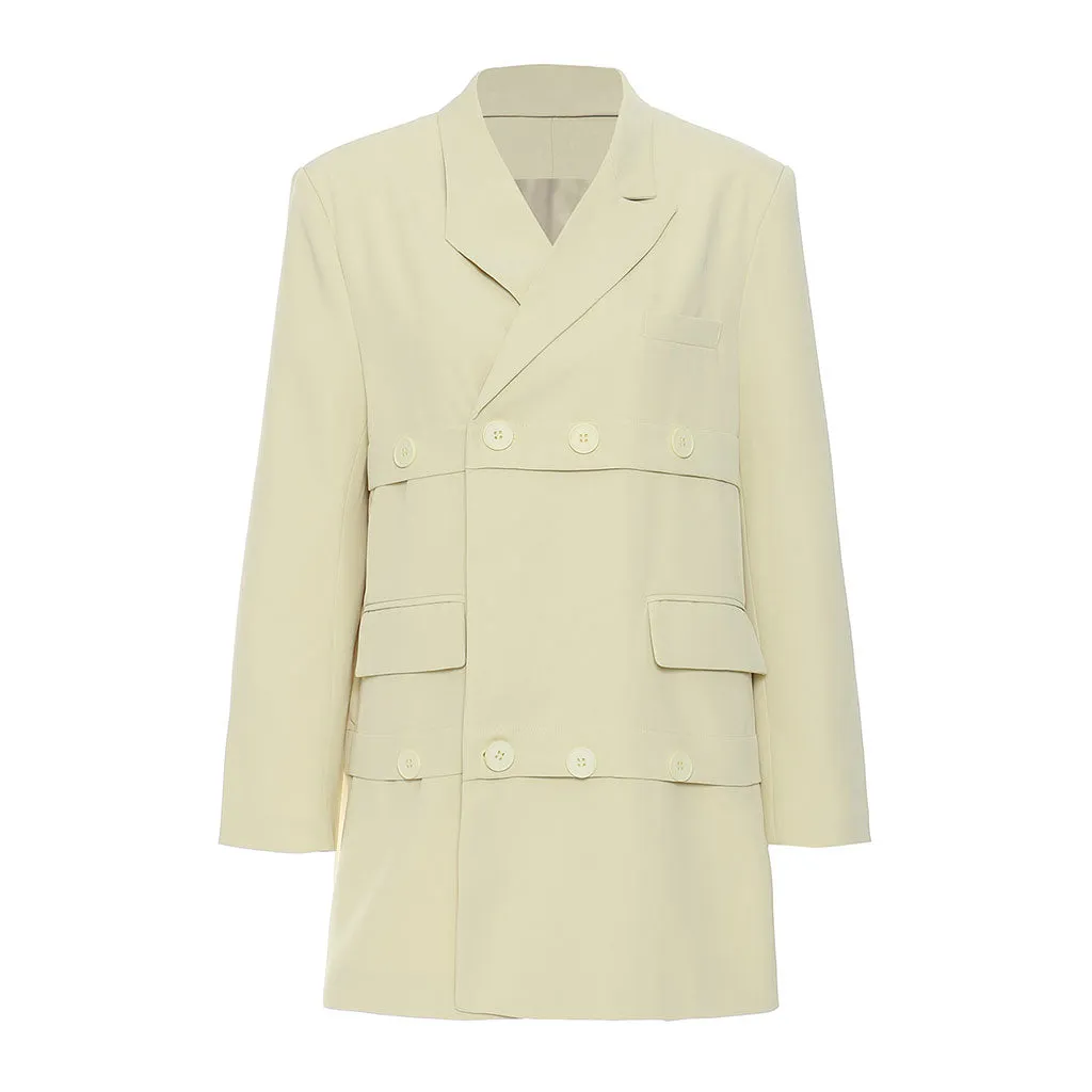 Artistic Notch Lapel Button Deco Longline Layered Oversized Blazer