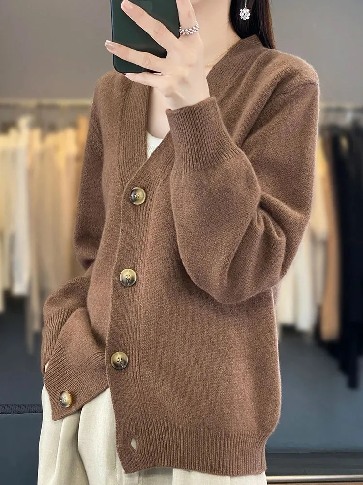 Autumn Wool Cardigan Grandpa Sweater for Chilly Evenings