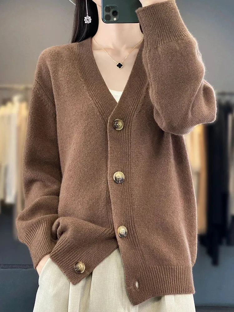 Autumn Wool Cardigan Grandpa Sweater for Chilly Evenings