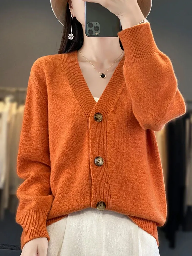 Autumn Wool Cardigan Grandpa Sweater for Chilly Evenings