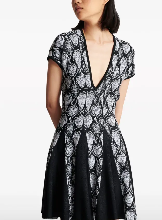 Balmain python-jacquard knitted skater dress