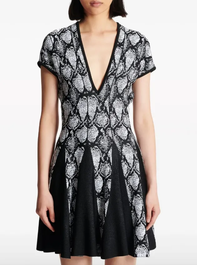 Balmain python-jacquard knitted skater dress