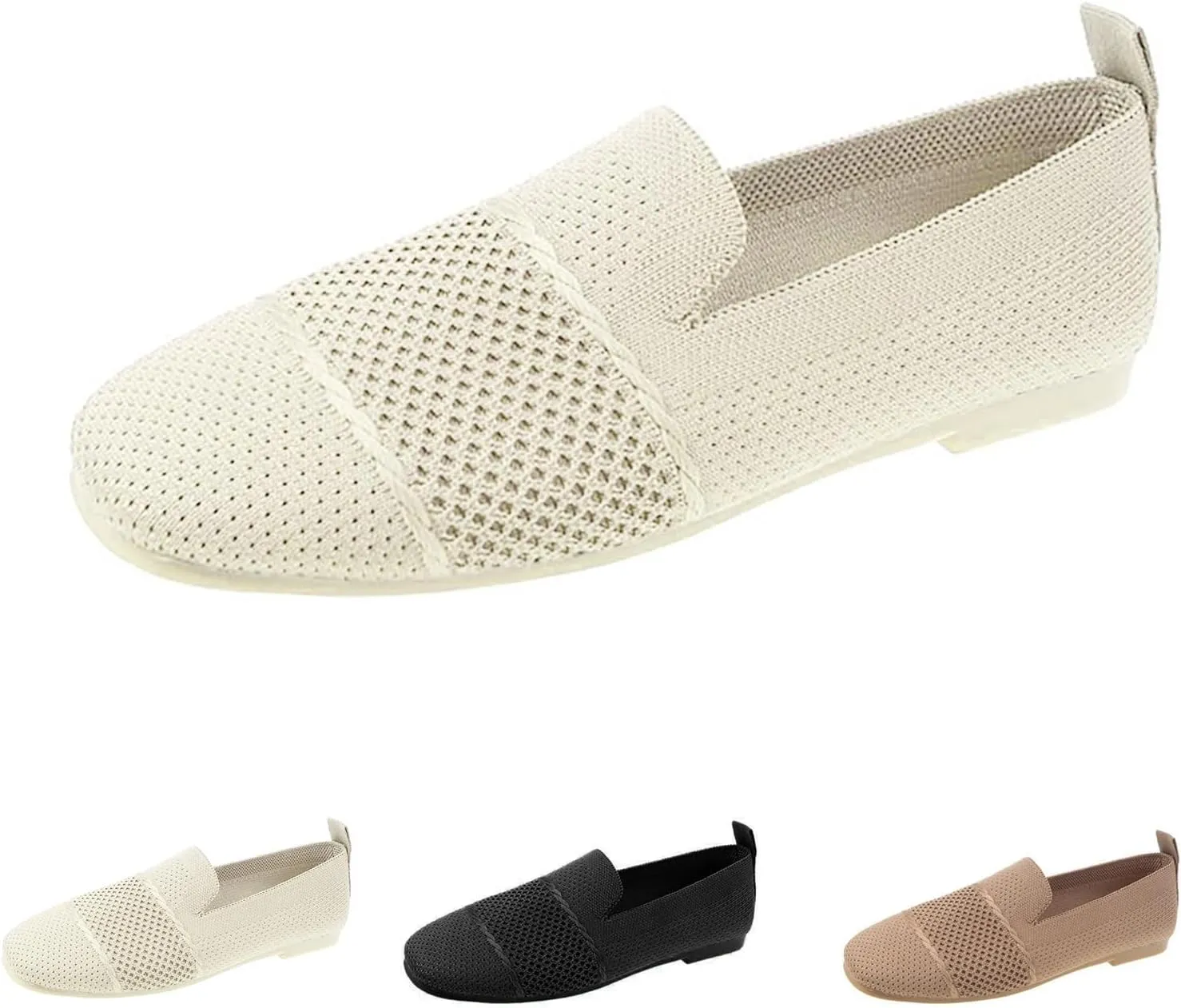 Breathable Knitted Flat Shoes for Women,Square Toe Comfort Walking Slip On Loafers,Lightweight Casual Summer Soft Sole Shoes
