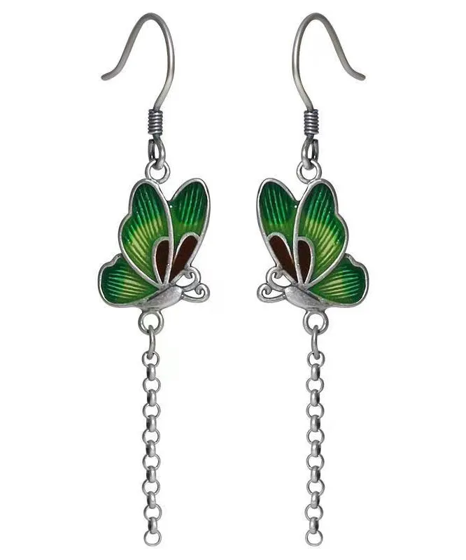 Chic Green Butterfly Patchwork Silver Drop Earrings LY9145