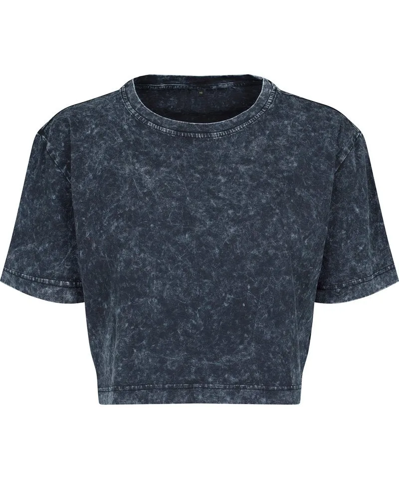 Dark Grey/White - Women's acid washed cropped tee