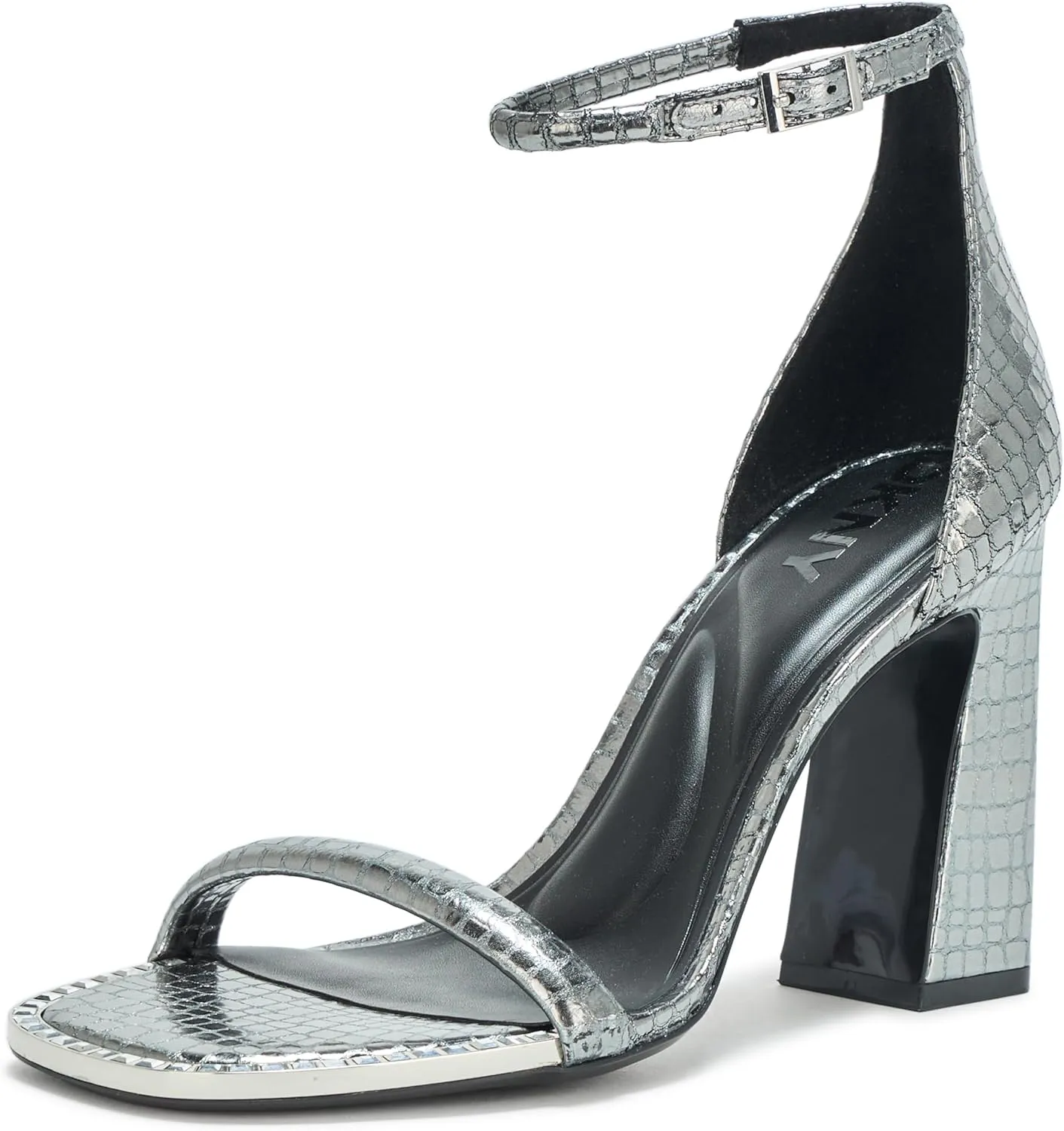 DKNY Women's Waylin Sqaure Toe Ankle Strap Block Heel Heeled Sandal