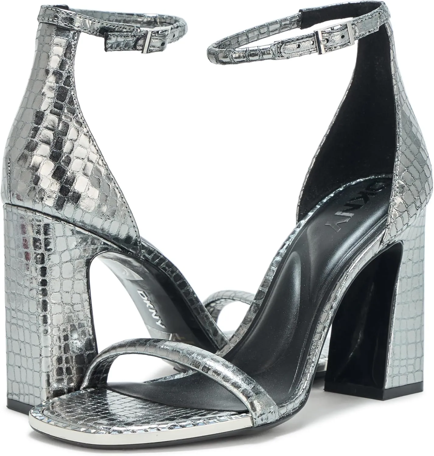 DKNY Women's Waylin Sqaure Toe Ankle Strap Block Heel Heeled Sandal