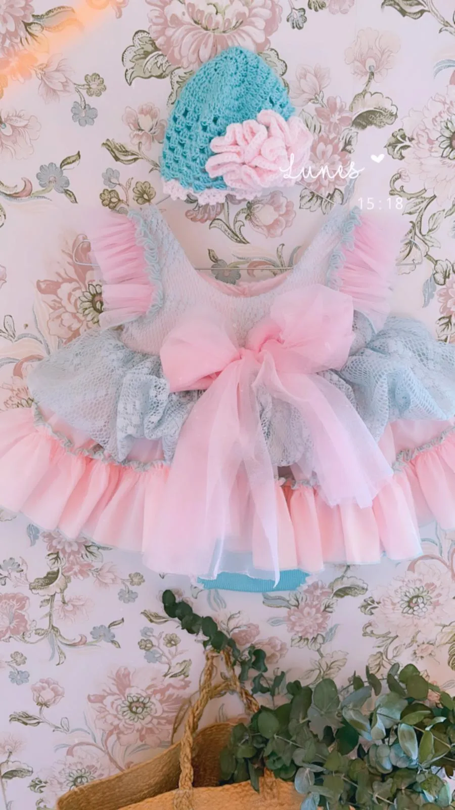 Ela Confeccion AW24 PRE-ORDER - Girls Cristal Dress, Knickers & Hat in Pink & Turquoise