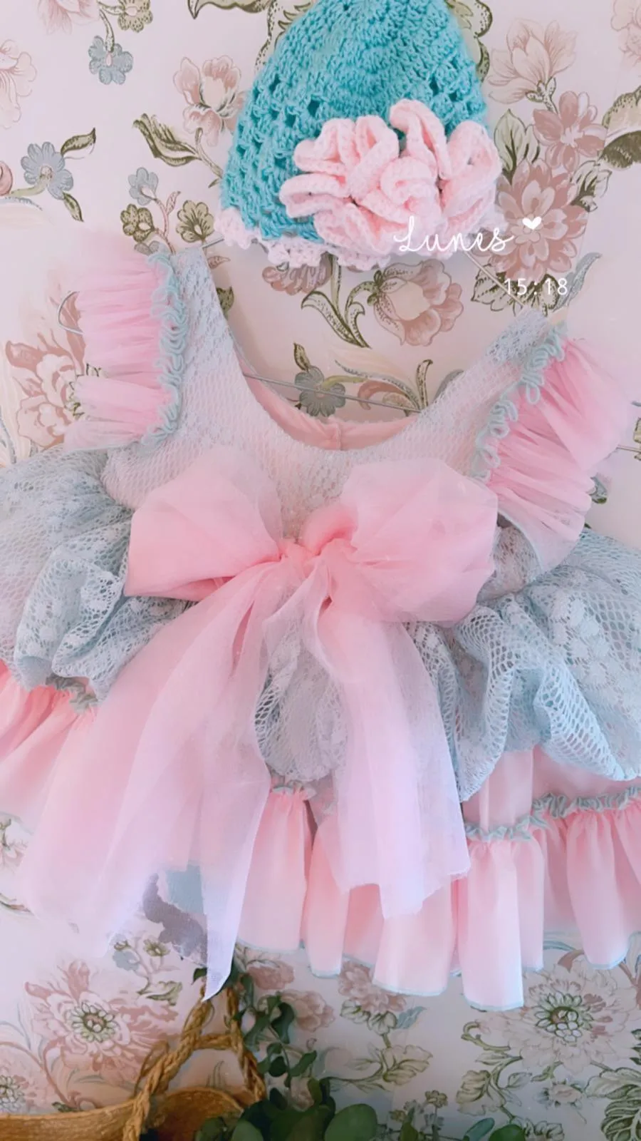 Ela Confeccion AW24 PRE-ORDER - Girls Cristal Dress, Knickers & Hat in Pink & Turquoise