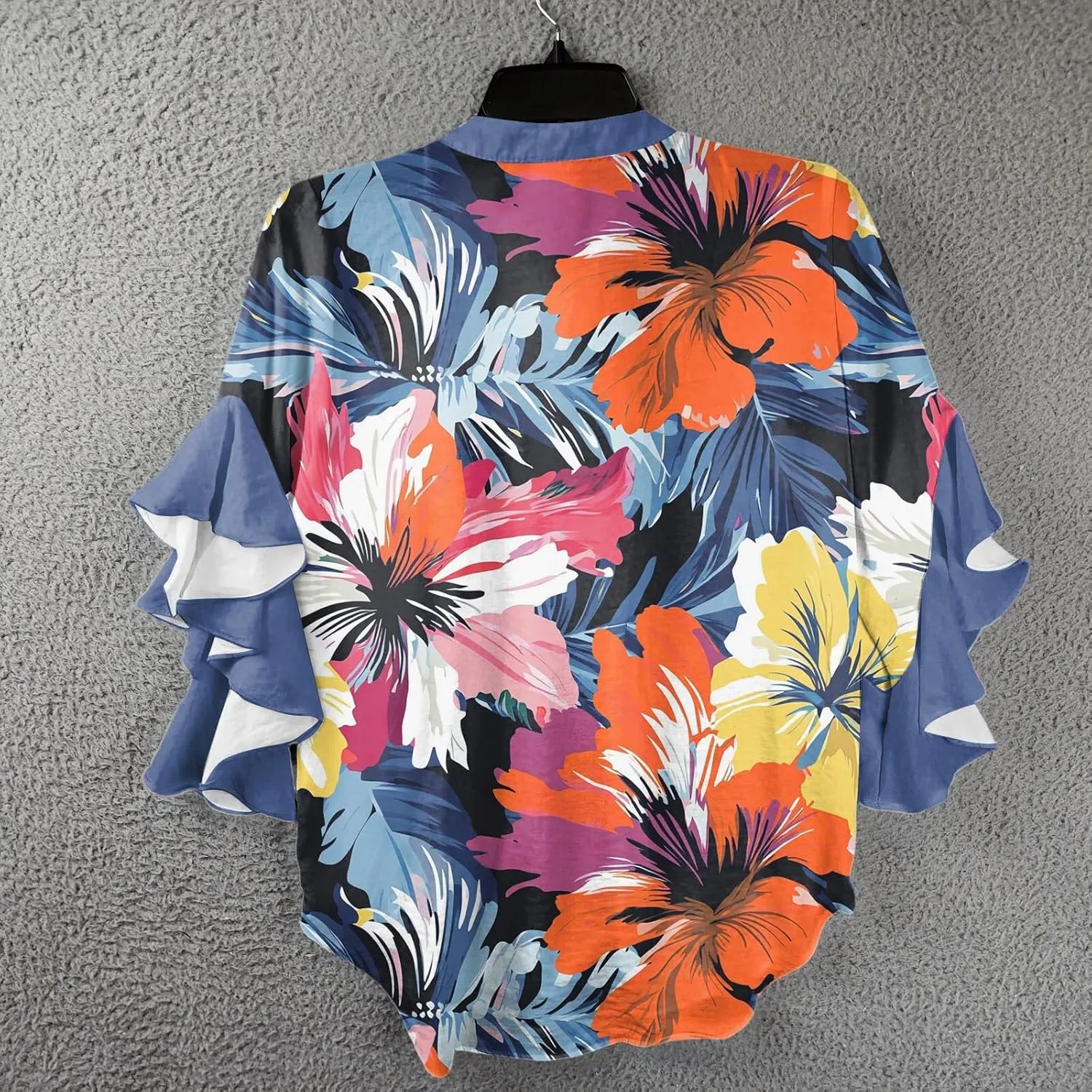 Floral Tops for Women Trendy Summer Plus Size Dressy 3/4 Ruffle Sleeve Top Cute V Neck Linen Button Down Shirts