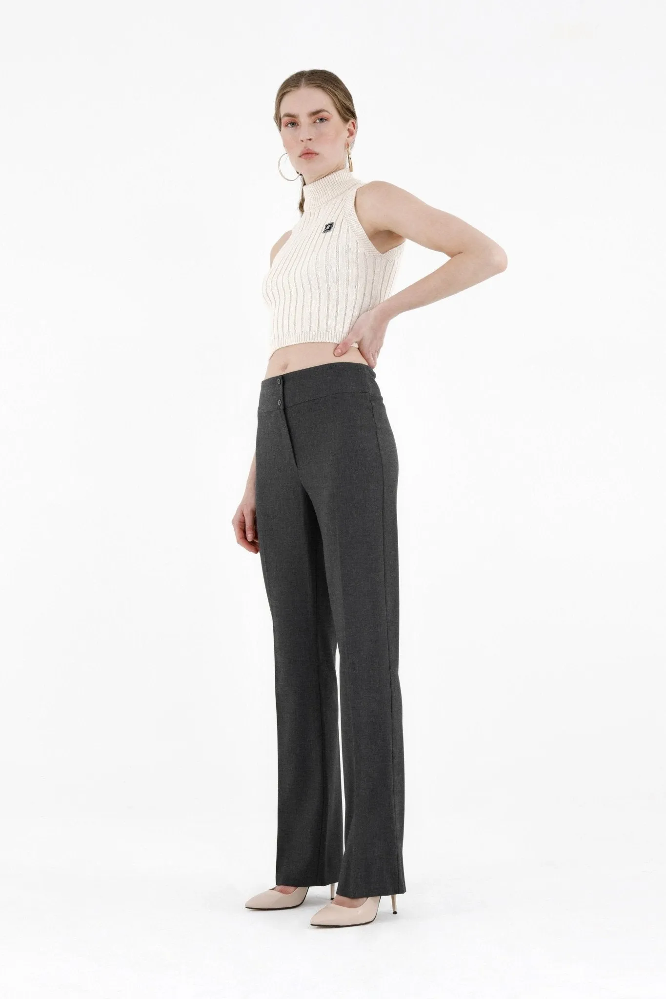 Grey Straight Leg Fit All Day Comfortable Dress Pants