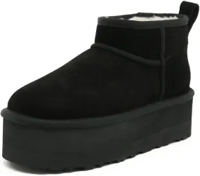 Mel&Syd 100% Australian Sheepskin Boots Womens - Upgraded Memory Foam Insole Waterproof Suede Ultra Mini Boots - Anti-Slip Comfy Winter Shearling Boots for Womens - Ankle Platform Snow Boots for Women