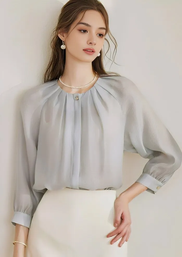 PLEATED TENCEL SHIRT