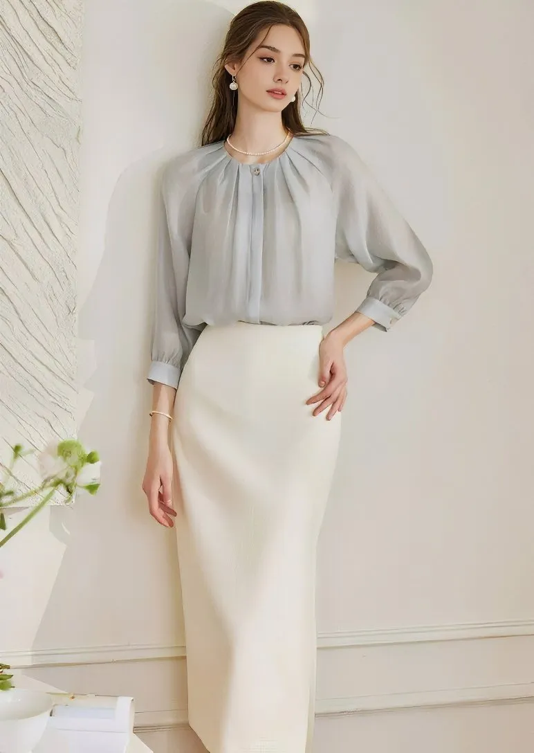 PLEATED TENCEL SHIRT