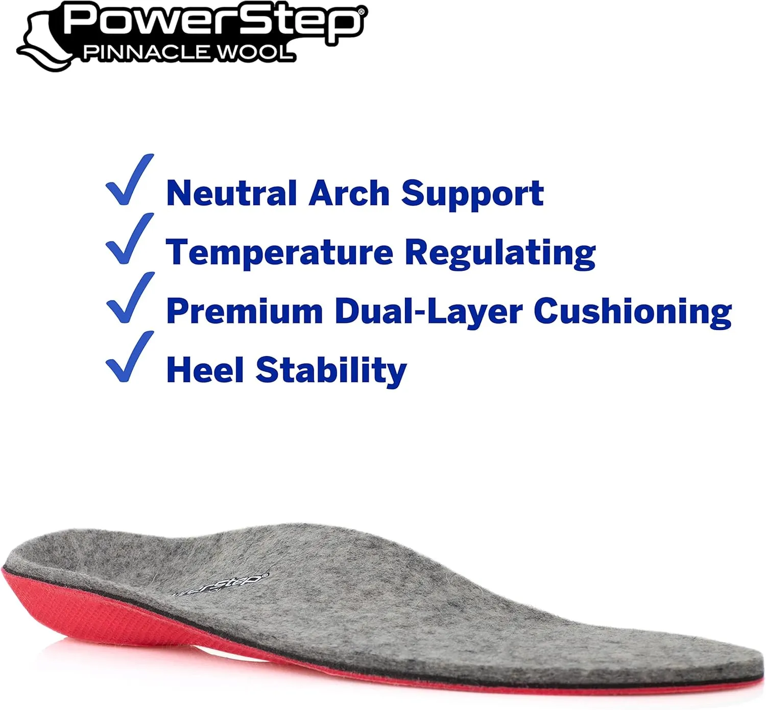 Powerstep Pinnacle Wool Insoles - Neutral Arch Support, Max Cushioning, Plantar Fasciitis Relief, Temperature Regulating Inserts for Men and Women, M10 / W12