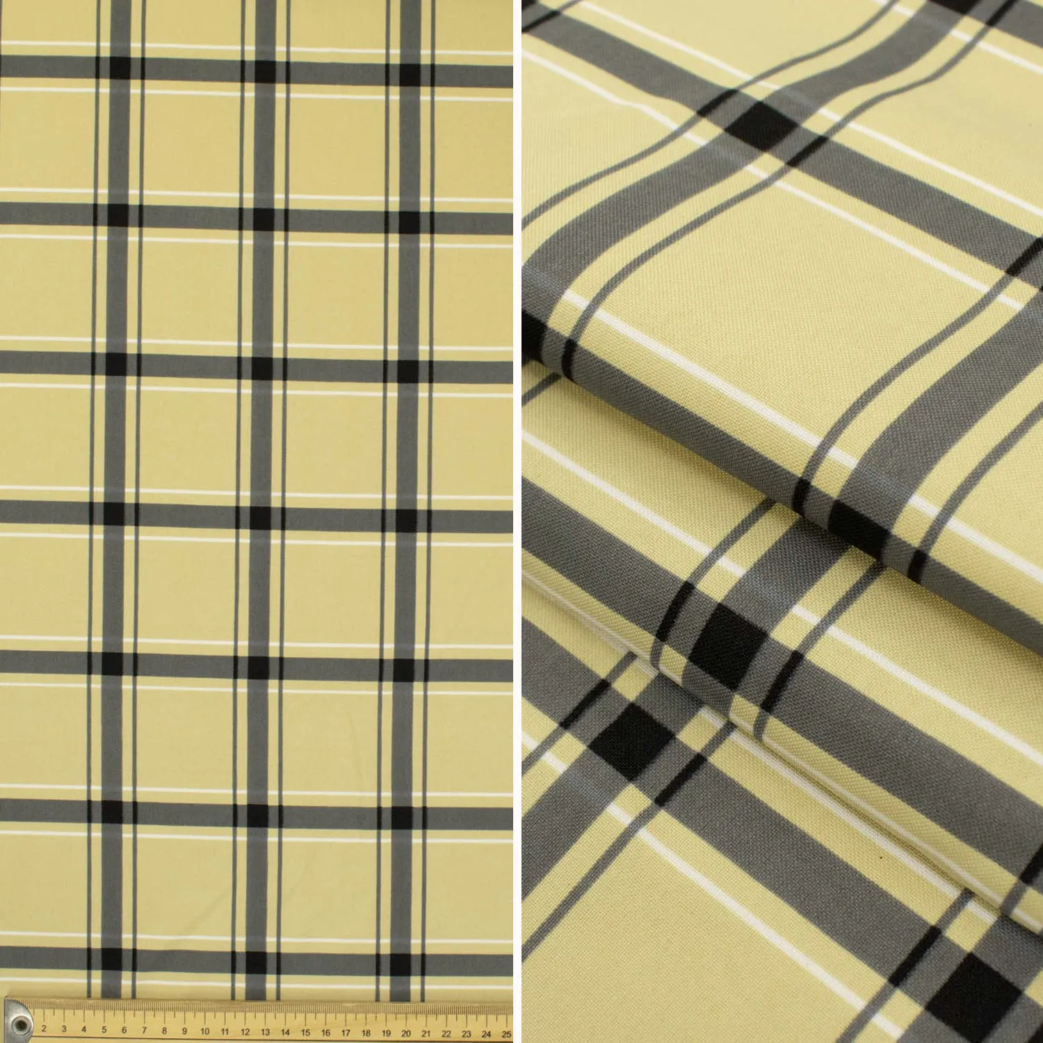 Printed Crepe Design-5 Grey Checks on Yellow