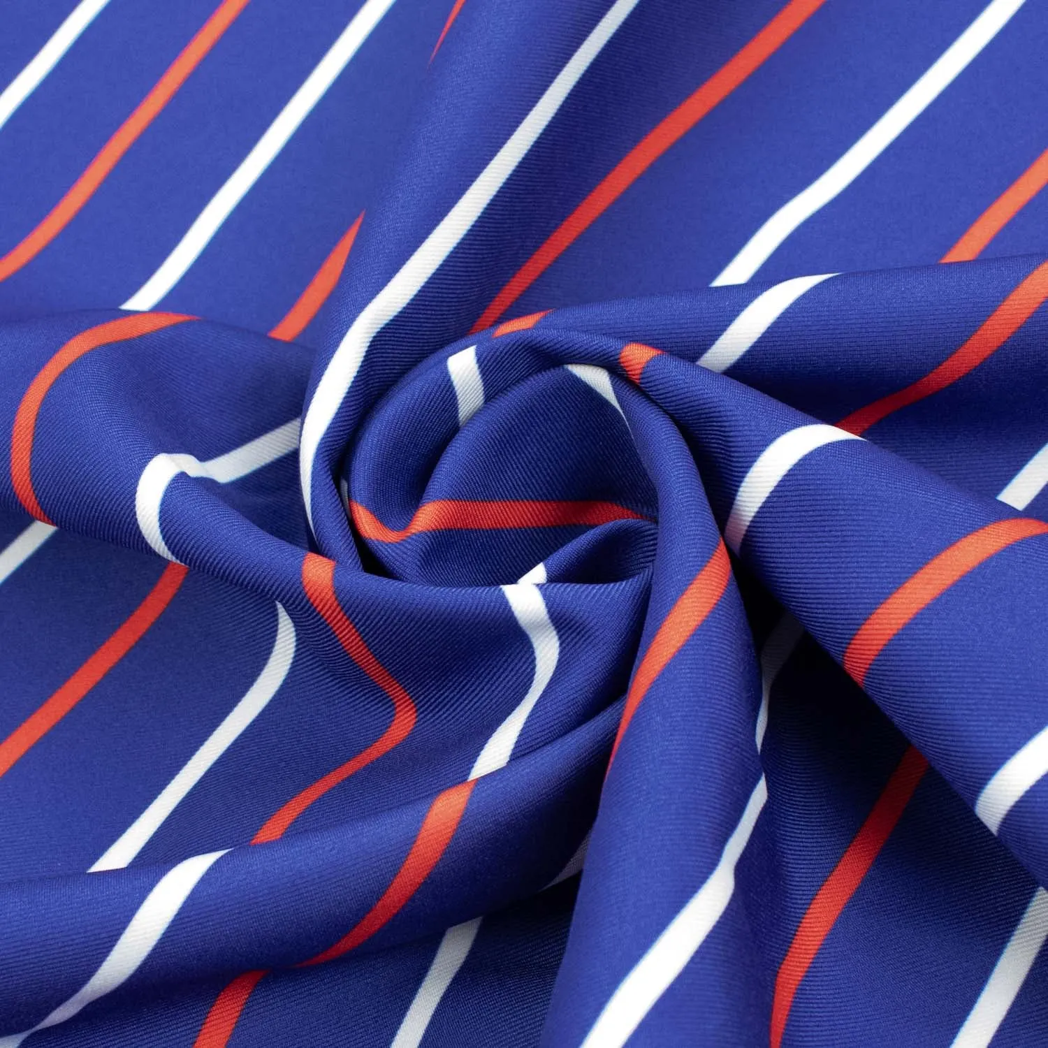 Printed Crepe Design-6 Red & White Stripes on Royal Blue