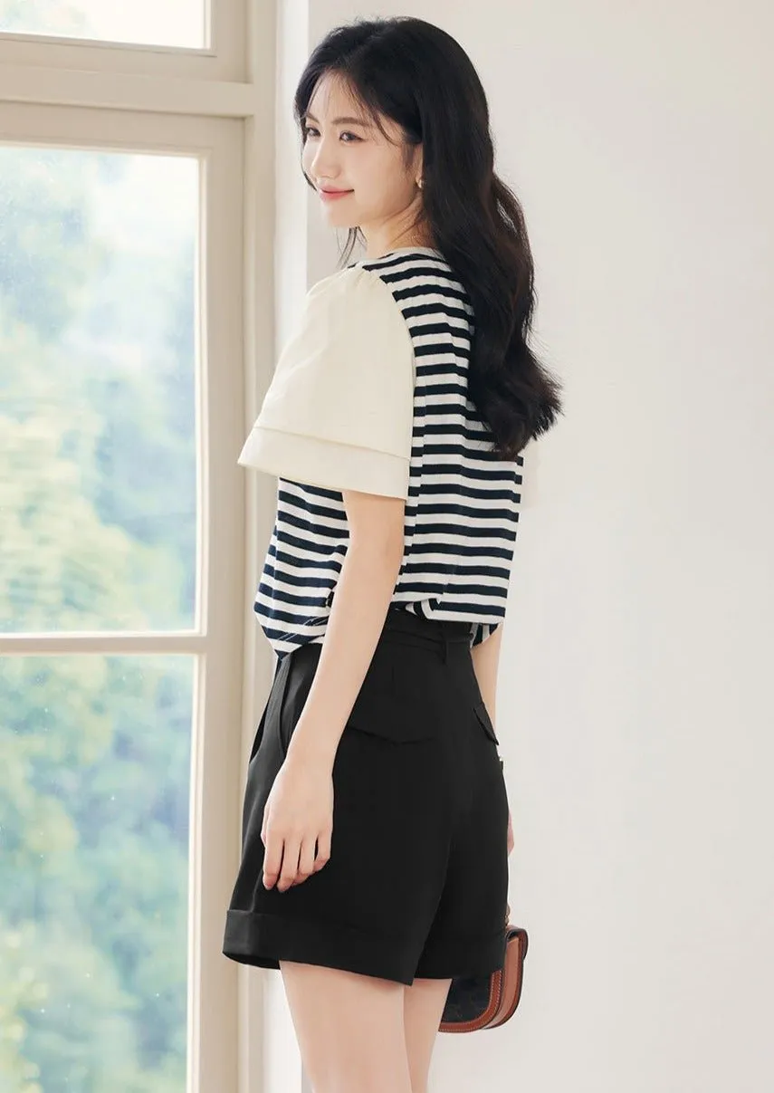 ROUND NECK STRIPED STITCHING T-SHIRT