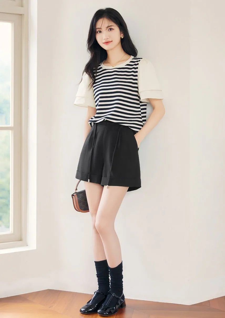 ROUND NECK STRIPED STITCHING T-SHIRT