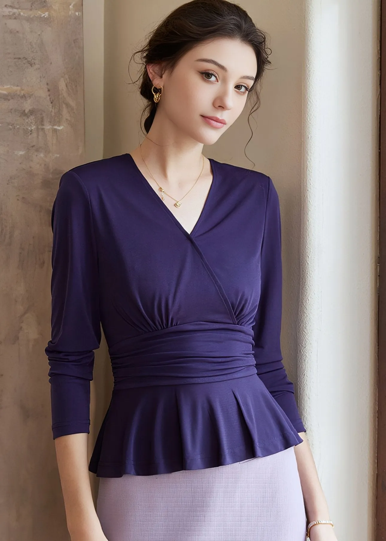 RUFFLE ELASTIC PLEATED TOPS