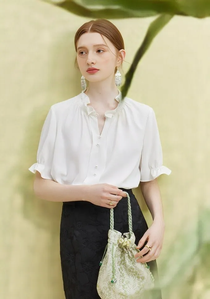 RUFFLE SHORT SLEEVE FRENCH TOP