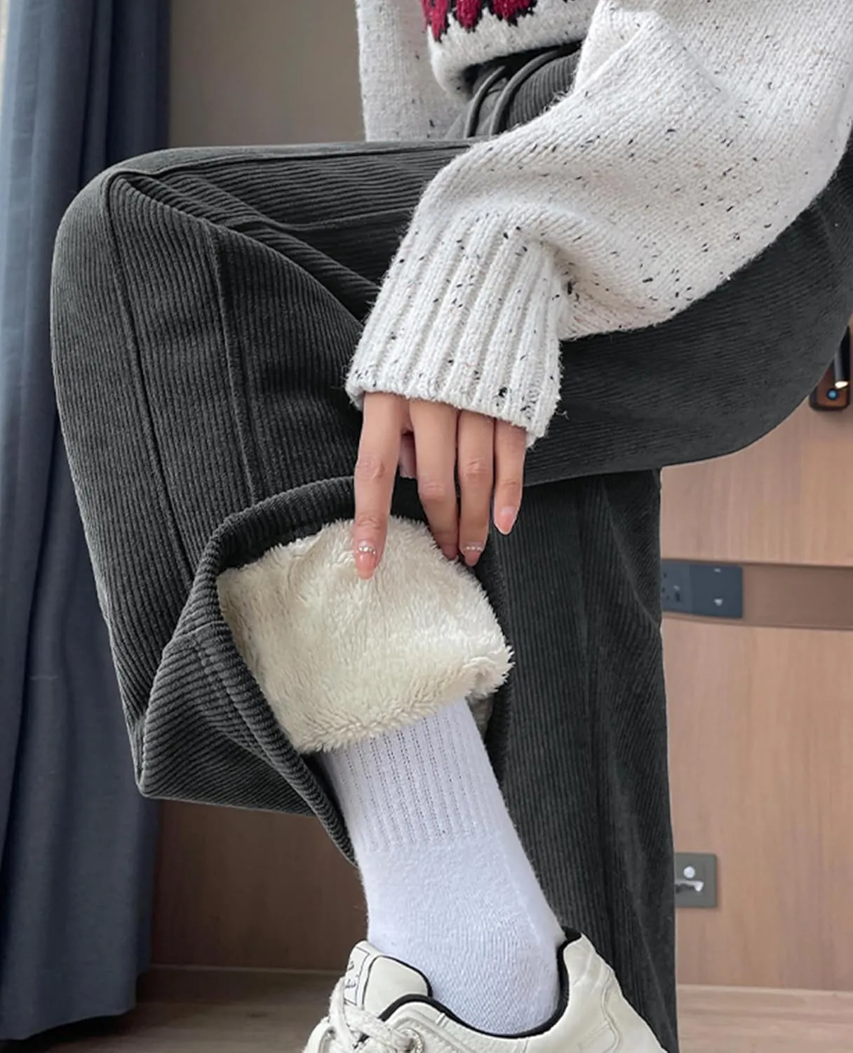 Sherpa Lined Fleece Sweatpants Women Baggy Wide Leg Lounge Pants Loose Stretchy Casual Pants