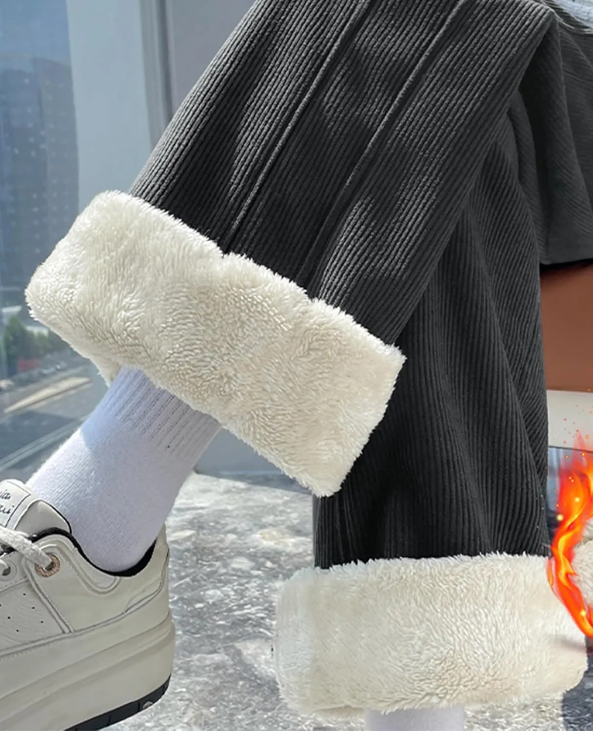 Sherpa Lined Fleece Sweatpants Women Baggy Wide Leg Lounge Pants Loose Stretchy Casual Pants