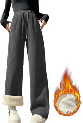 Sherpa Lined Fleece Sweatpants Women Baggy Wide Leg Lounge Pants Loose Stretchy Casual Pants