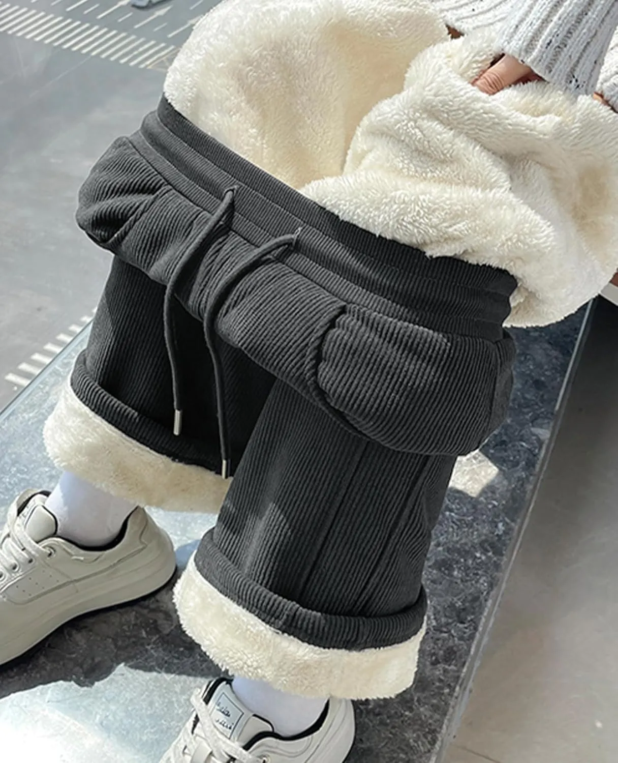 Sherpa Lined Fleece Sweatpants Women Baggy Wide Leg Lounge Pants Loose Stretchy Casual Pants