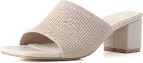 Shoe'N Tale Heeled Sandals For Women Square Open Toe Heeled Mules Chunky Block Low Heel Slip On Slides