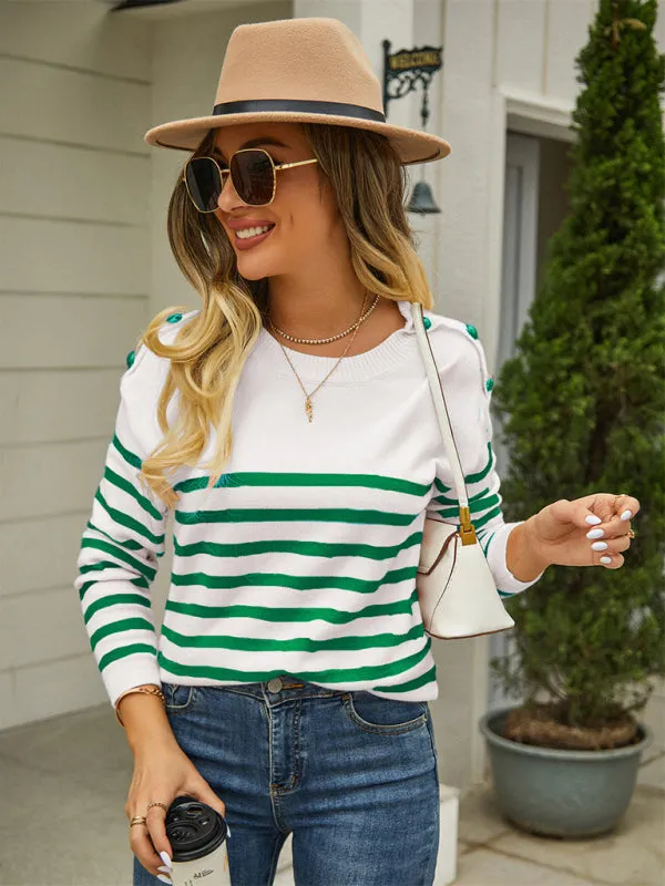 Stripe Knitted Cozy Long Sleeve Pullover Sweater