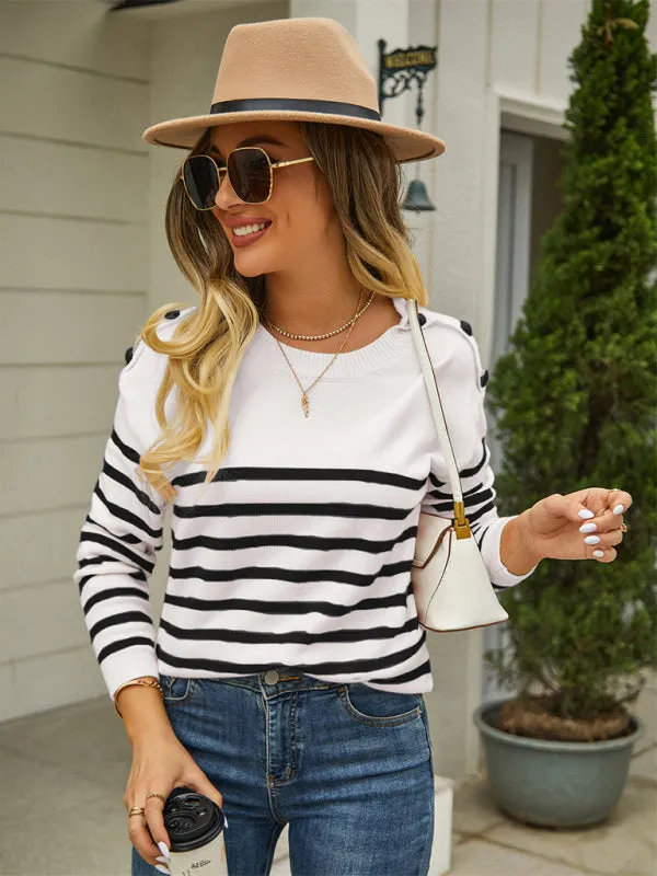 Stripe Knitted Cozy Long Sleeve Pullover Sweater