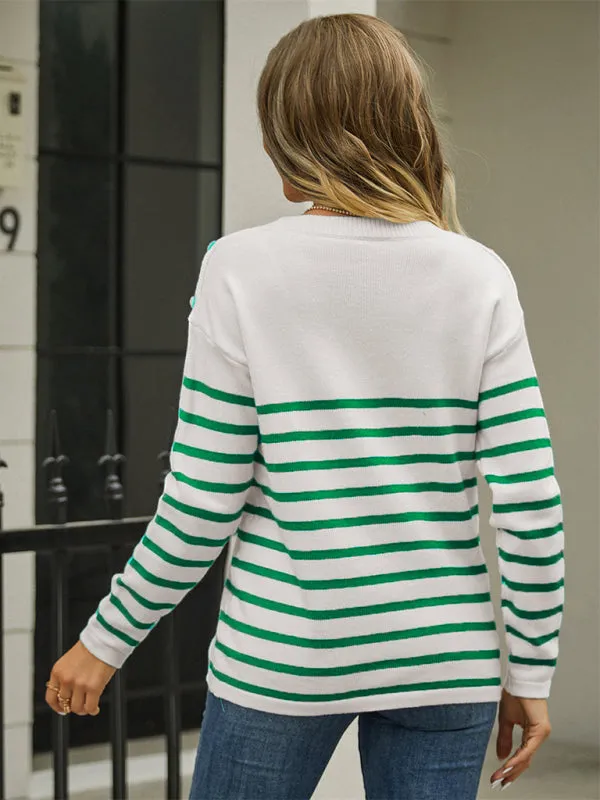 Stripe Knitted Cozy Long Sleeve Pullover Sweater