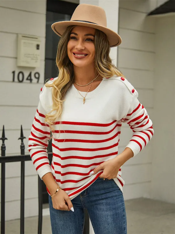 Stripe Knitted Cozy Long Sleeve Pullover Sweater