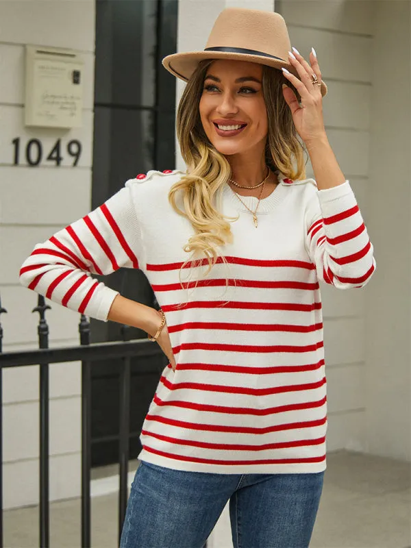 Stripe Knitted Cozy Long Sleeve Pullover Sweater