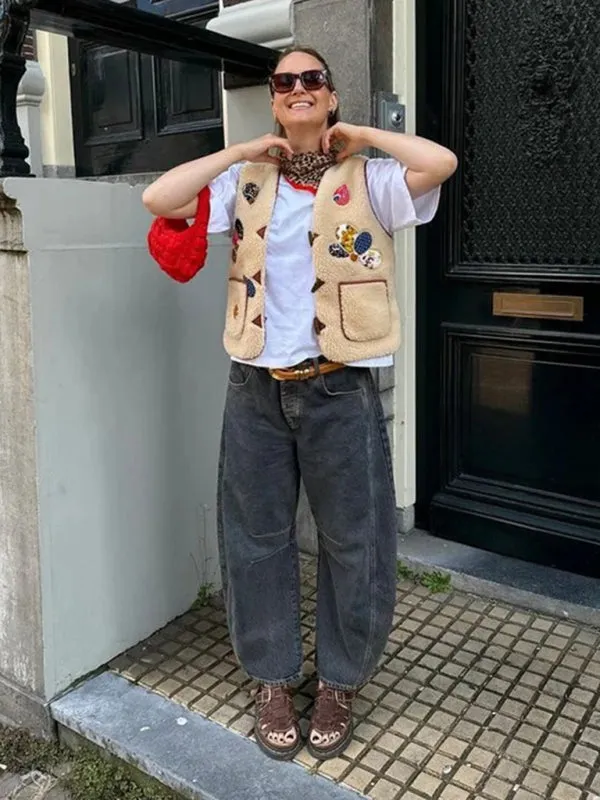 Trendy Embroidered Vest with Toggle for Cool Weather