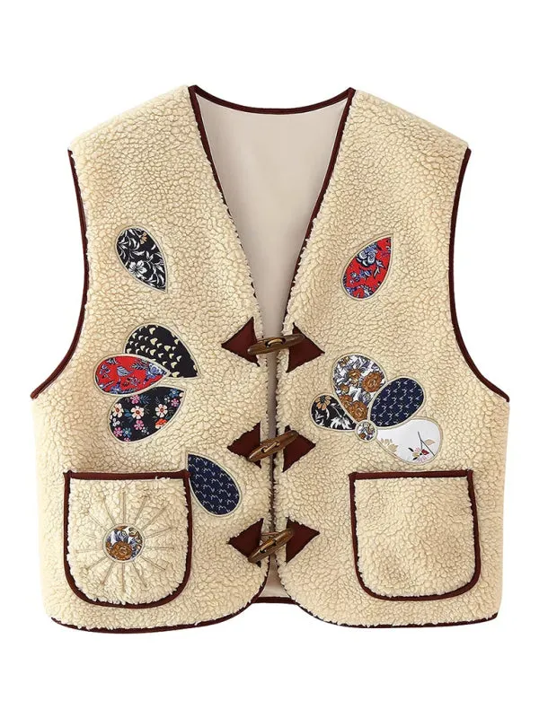 Trendy Embroidered Vest with Toggle for Cool Weather