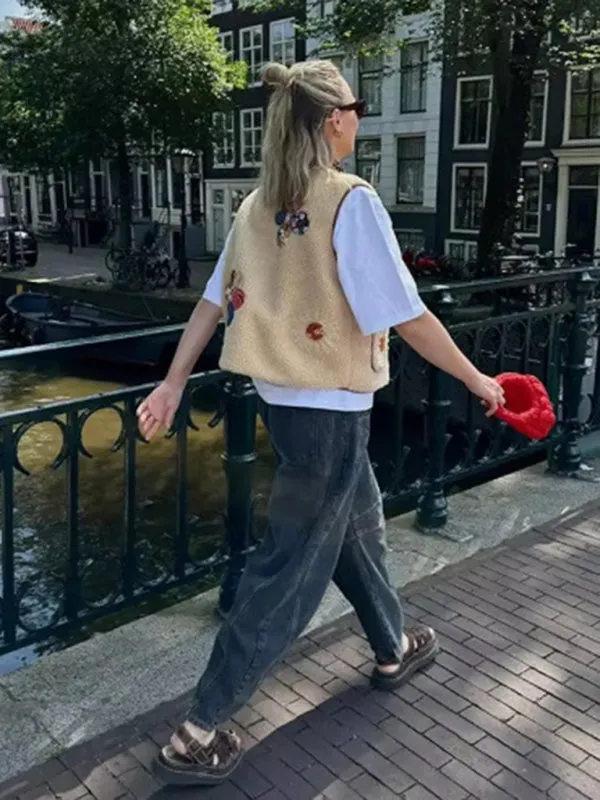 Trendy Embroidered Vest with Toggle for Cool Weather