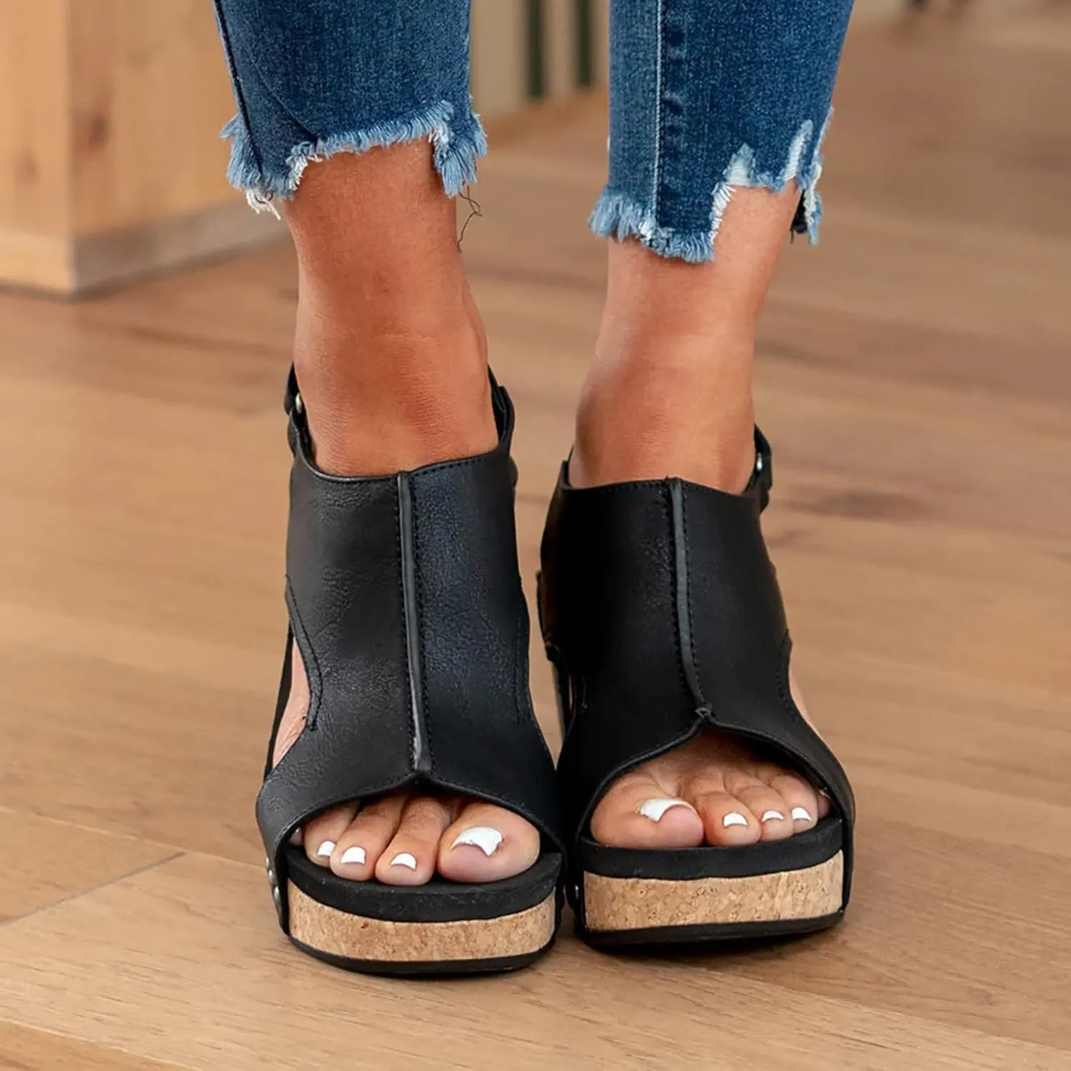 Wedge Sandals for Women 2025, Women's Platform Sandals Wedge Heels Sandals Ankle Strap Open Toe Casual Summer Dressy Wedges Shoes Ladies Sandals (A-Black, 9.5)