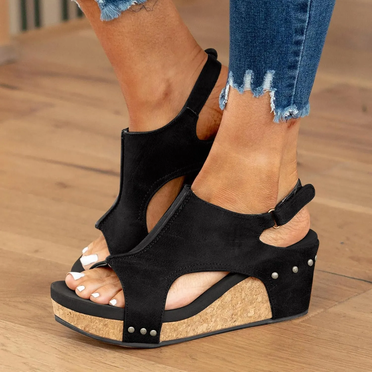 Wedge Sandals for Women 2025, Women's Platform Sandals Wedge Heels Sandals Ankle Strap Open Toe Casual Summer Dressy Wedges Shoes Ladies Sandals (A-Black, 9.5)