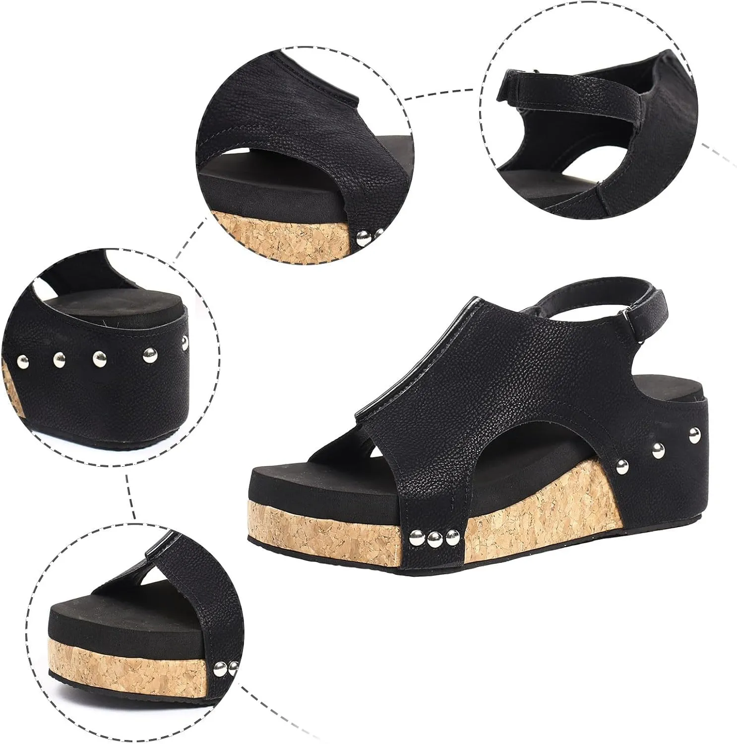 Wedge Sandals for Women 2025, Women's Platform Sandals Wedge Heels Sandals Ankle Strap Open Toe Casual Summer Dressy Wedges Shoes Ladies Sandals (A-Black, 9.5)
