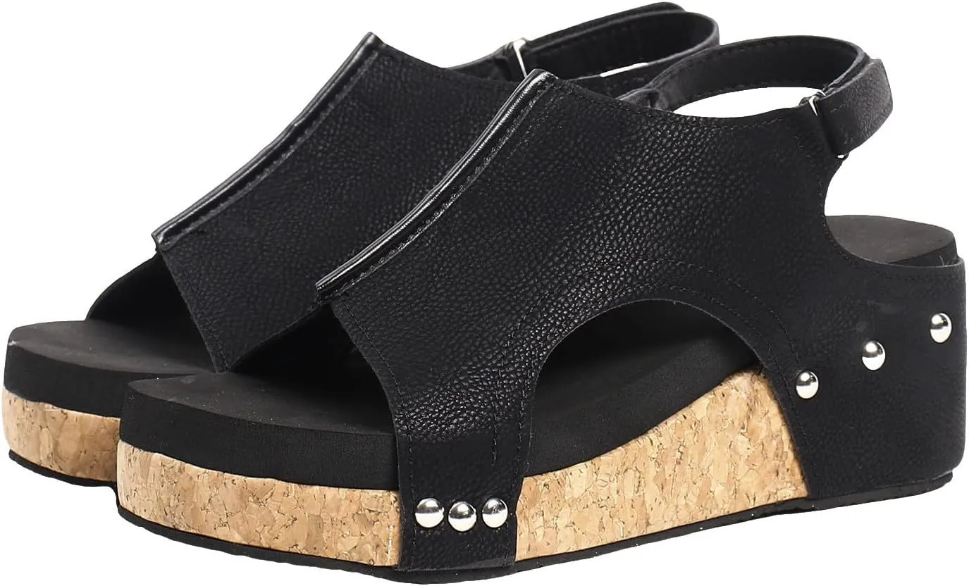 Wedge Sandals for Women 2025, Women's Platform Sandals Wedge Heels Sandals Ankle Strap Open Toe Casual Summer Dressy Wedges Shoes Ladies Sandals (A-Black, 9.5)