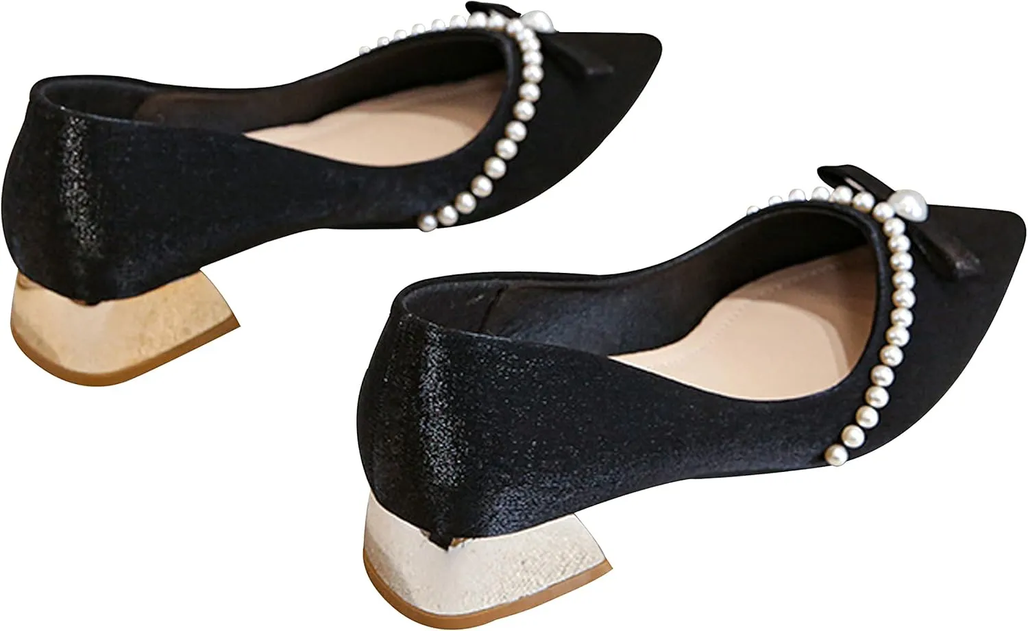 WENJIAZHIZHI Bow-Knot Pumps Heels Shoes for Womens Chunky Low Block Heels for Women Wedding Dressy Pumps Shoes Sexy Closed Toe