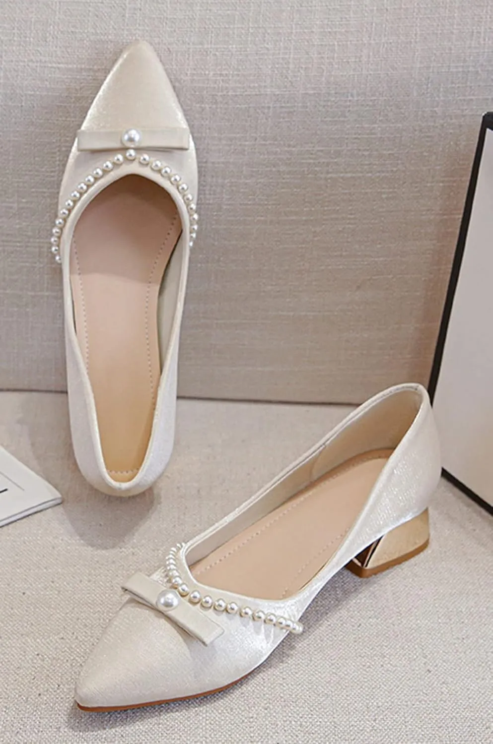 WENJIAZHIZHI Bow-Knot Pumps Heels Shoes for Womens Chunky Low Block Heels for Women Wedding Dressy Pumps Shoes Sexy Closed Toe