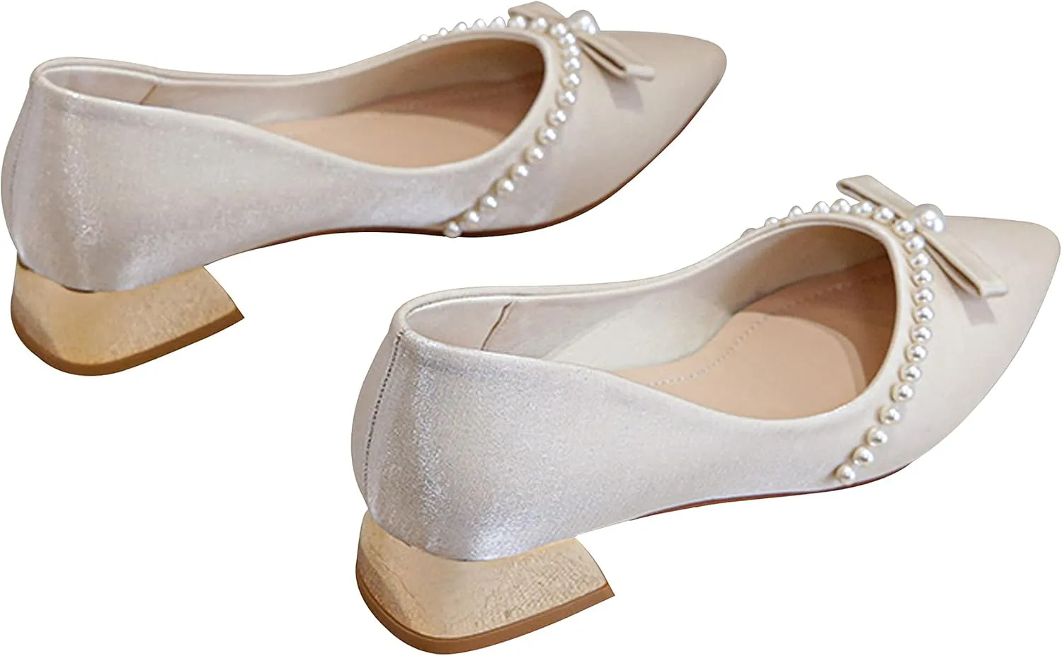 WENJIAZHIZHI Bow-Knot Pumps Heels Shoes for Womens Chunky Low Block Heels for Women Wedding Dressy Pumps Shoes Sexy Closed Toe