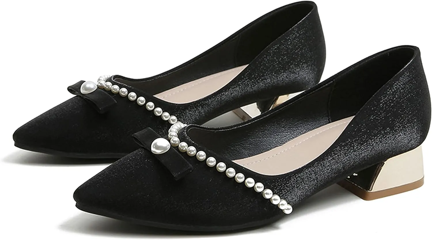 WENJIAZHIZHI Bow-Knot Pumps Heels Shoes for Womens Chunky Low Block Heels for Women Wedding Dressy Pumps Shoes Sexy Closed Toe