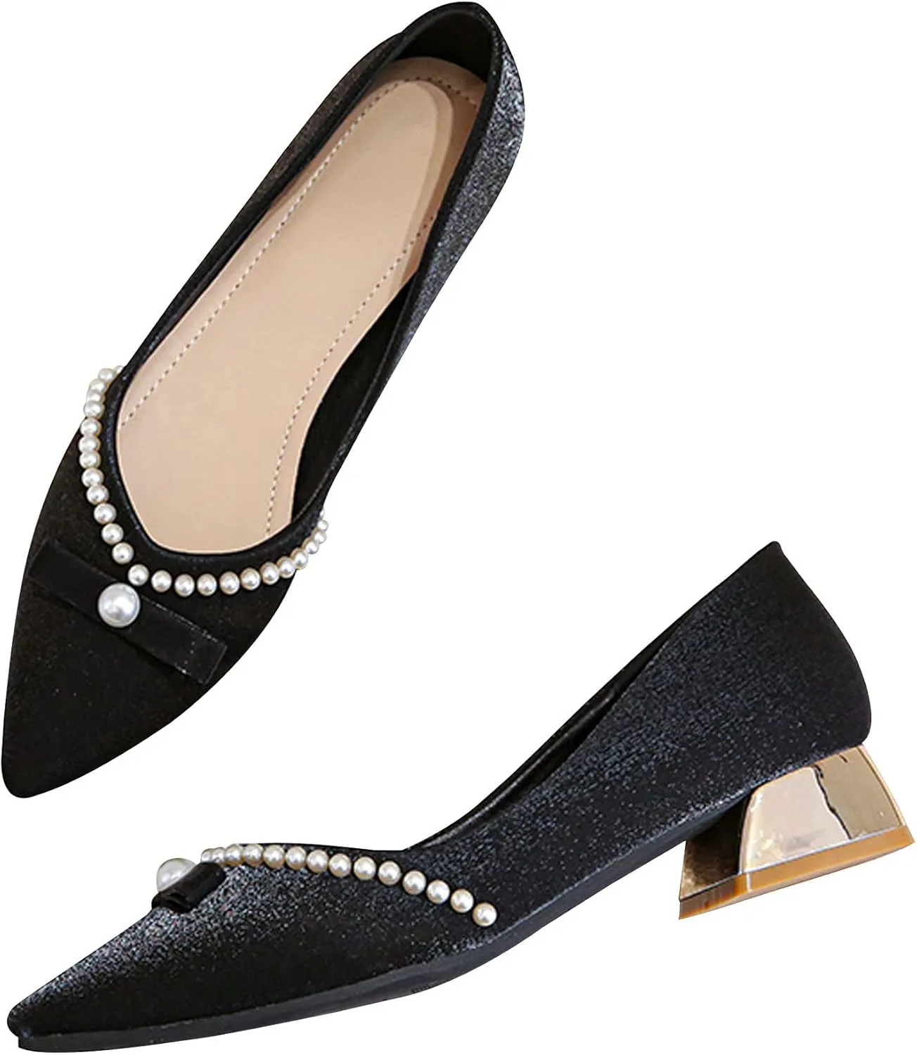 WENJIAZHIZHI Bow-Knot Pumps Heels Shoes for Womens Chunky Low Block Heels for Women Wedding Dressy Pumps Shoes Sexy Closed Toe