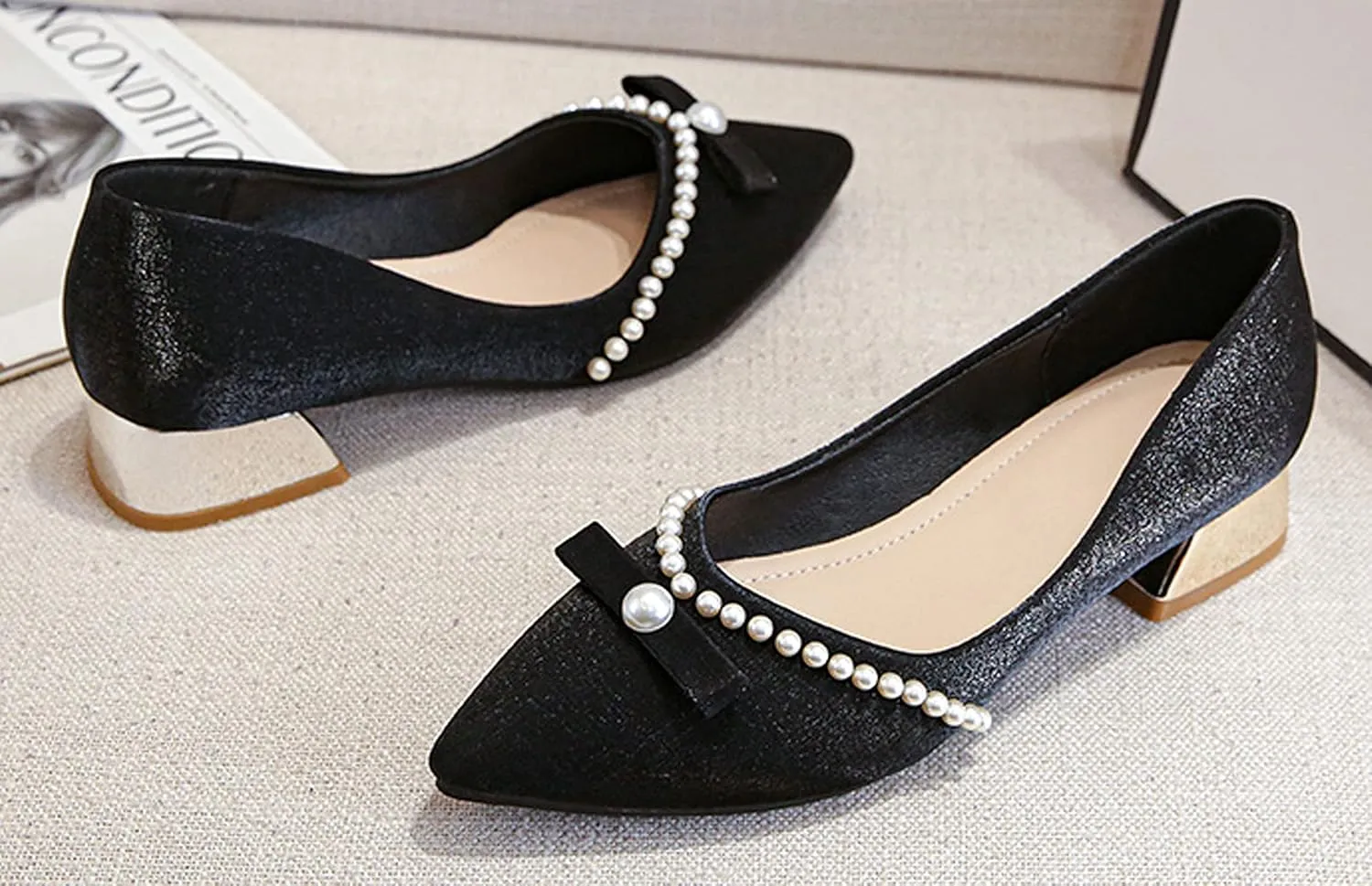 WENJIAZHIZHI Bow-Knot Pumps Heels Shoes for Womens Chunky Low Block Heels for Women Wedding Dressy Pumps Shoes Sexy Closed Toe