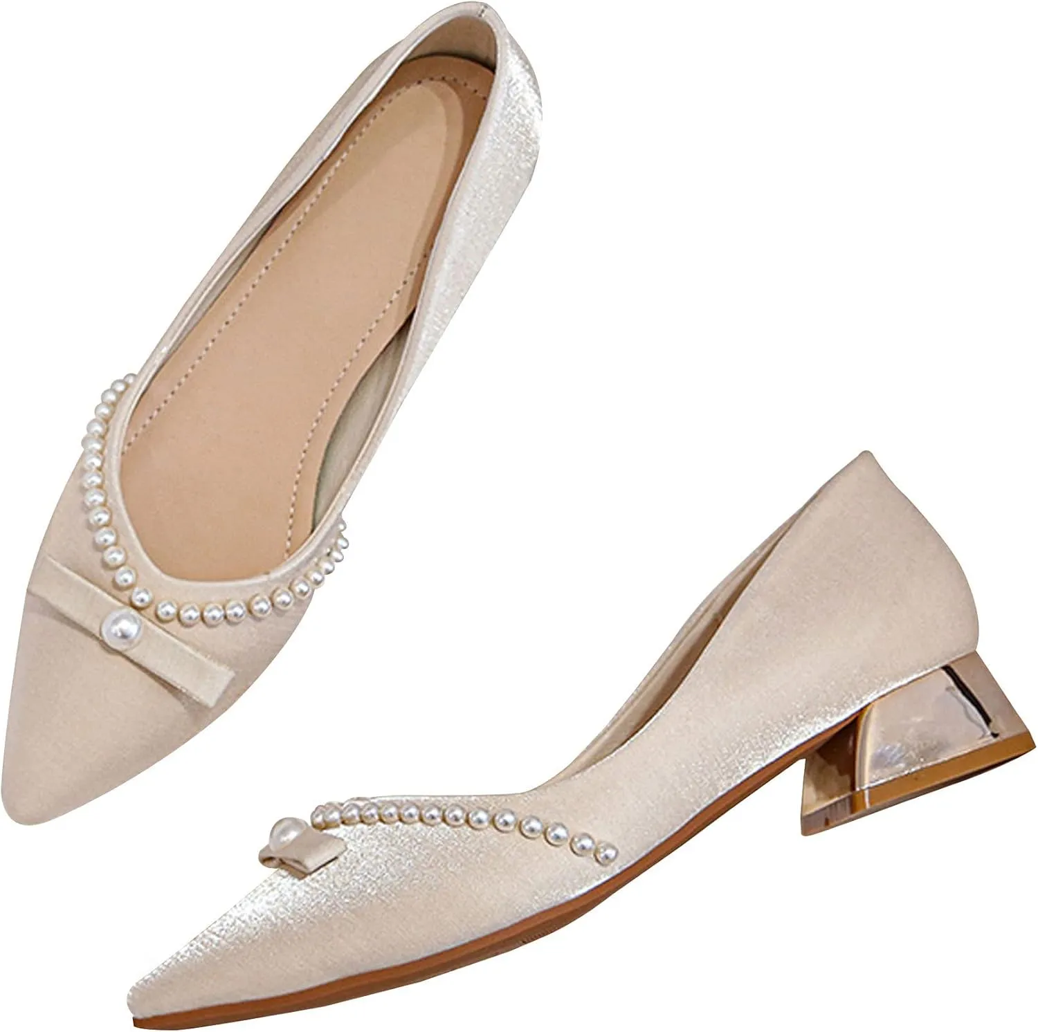 WENJIAZHIZHI Bow-Knot Pumps Heels Shoes for Womens Chunky Low Block Heels for Women Wedding Dressy Pumps Shoes Sexy Closed Toe