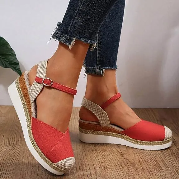 Wide Width Closed Toe Wedges for Women,Women's Espadrilles Platform Wedge Sandals Summer Dressy Comfortable Anti Slip Buckle Ankle Strap Casual Shoes